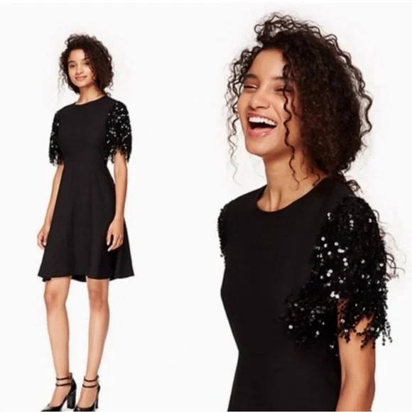 KATE SPADE NWOT Sequin Fringe Black Swing Dress Size 0 - Picture 5 of 15